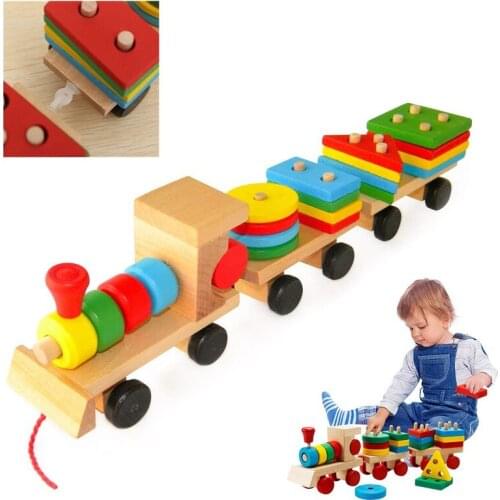 Wooden Train Building Blocks Educational Kids Baby Wooden Solid Stacking Train Toddler Block Toy for Children Birthday Gifts