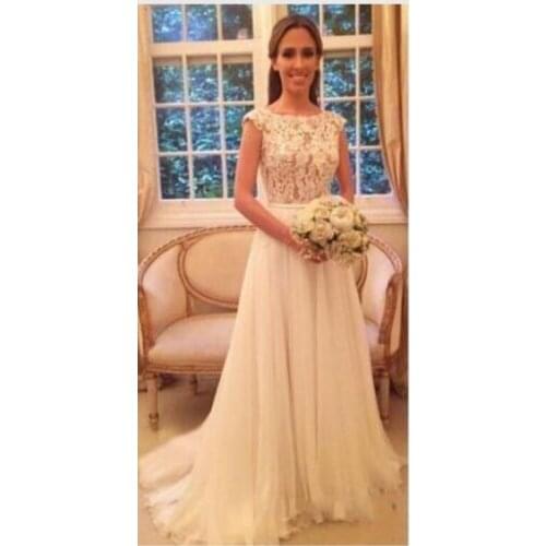 JIERUIZE Ivory Lace Wedding Dresses Cap Sleeves Scoop Neck Beach Lace Bride Dresses A Line Wedding Gown vestido de noiva