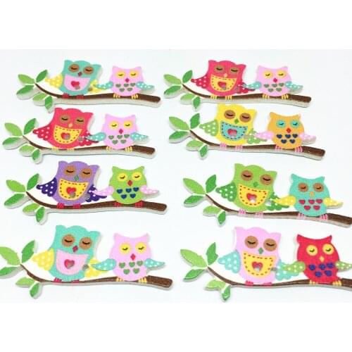 100pcs 40x15mm Wooden Buttons Couple Owl Patterns Sewing Accessories Scrapbooking Embellishments Crafts DIY Button