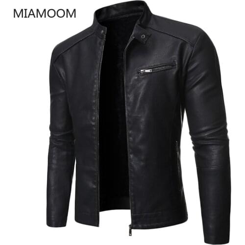 MIAMOOM 2021 New Autumn spring Mens Biker Outerwear Leather Jacket Wind Proof Coats
