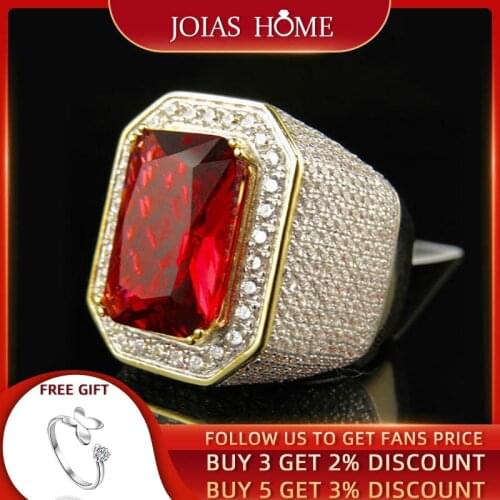 JoiasHome 925 Sterling Silver Ring European and American Classic Square Ruby Mens Ring Mens Anniversary Gift Size 8-12