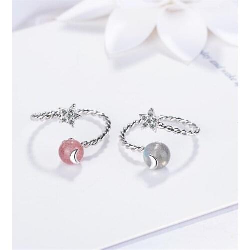 New Arrival Fashion Exquisite 925 Sterling Silver Jewelry Heart Shaped Moon And Star Crystal Strawberry Opening Rings SR387