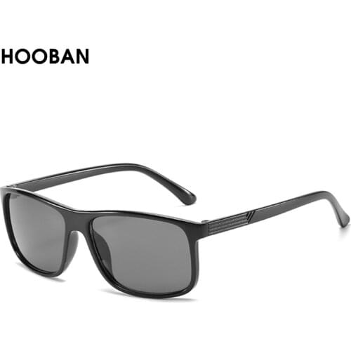 HOOBAN Fashion Rectangle Men Sunglasses Retro Black Sun Glasses For Male Vintage Outdoor Leopard Eyewear Shade UV400