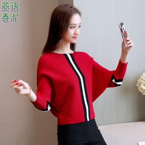 2019 Autumn Winter knitted Batwing Sleeve Sweater Women Sweater Loose single pullover Breasted Womens Cashmere Sweater