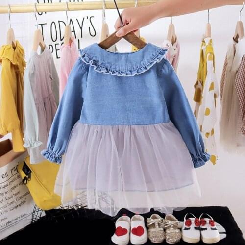 Fall Baby Girl Long Sleeve Stitching Fashion Cute Kids Girl Dress Princess Dress Printing Dress Skirt Cotton Casual Outfits