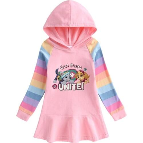 PAW PATROL Autumn princess Girls Hooded Sweater Dress Cartoon Baby Cotton Hooded sweater Casual Dress