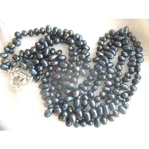 3rows freshwater pearl black rice 4-6mm necklace 18inch nature beads wholesale gift fashion 2016 hot discount