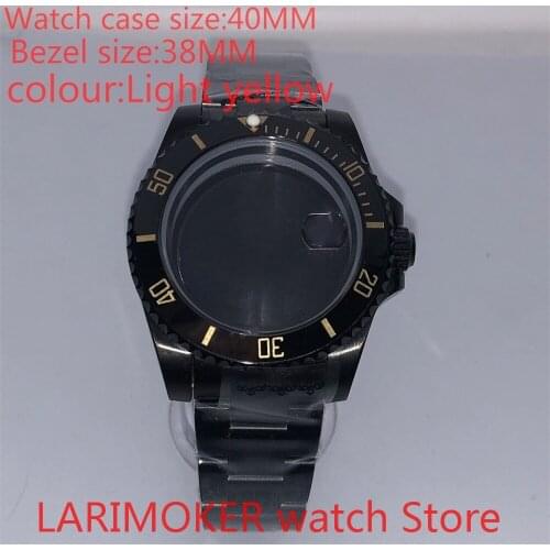Suitable for NH35 NH36 Miyota 8215 40mm 904L stainless steel housing, sealed black back cover, with rotating bezel Light yellow