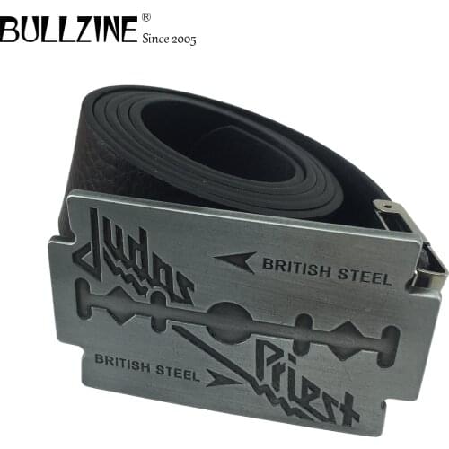 Bullzine zinc alloy retro judas priest music belt buckle cowboy jeans gif belt buckle free PU belt FP-03709 drop shipping