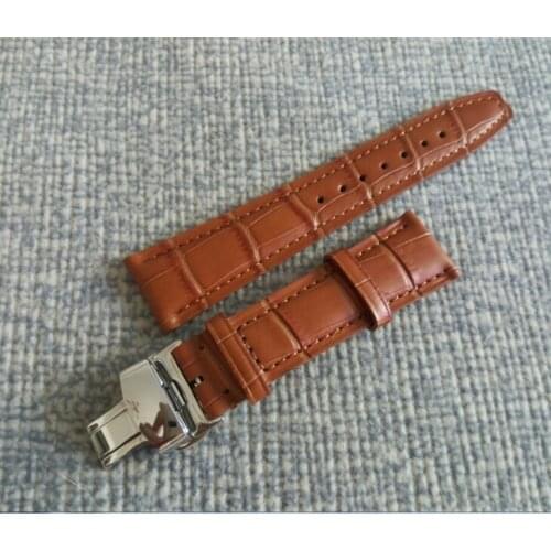 22mm 100% Genuine leather brown watch strap with 316L Stainless steel butterfly buckle 2017 new fashion 18a