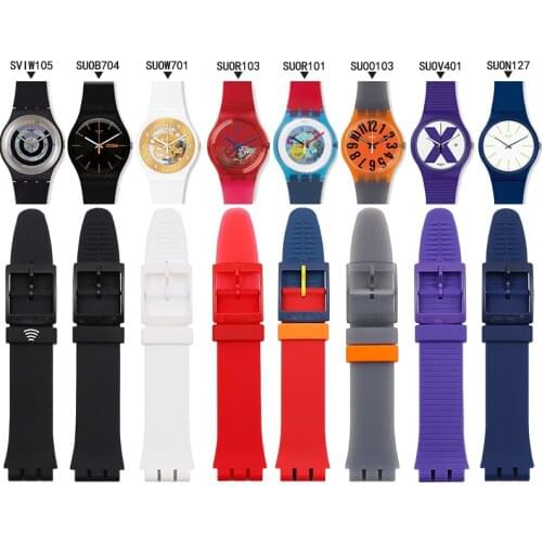 Silicone strap mens watch accessories pin buckle 19mm for Swatch SUOB704 SUOZ147SUOW701 sports waterproof strap watch band