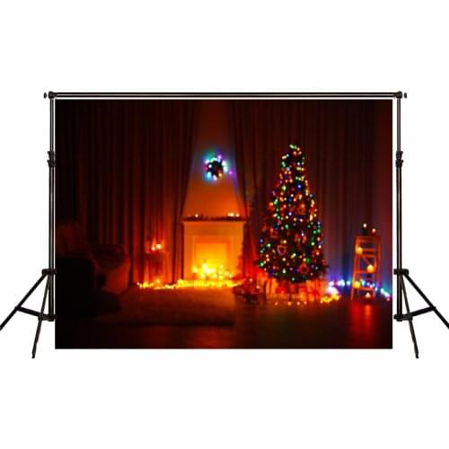 VinylBDS Christmas Photography Backgrounds indoor warmth Christmas Tree BackdropsFreplace Lights for Children Camera Fotografica