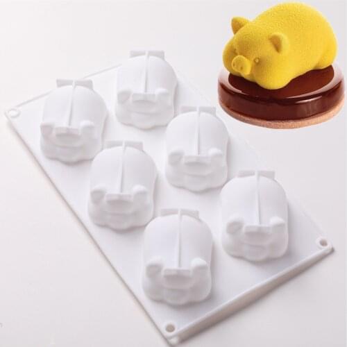 6 Cavity Cute Pig Silicone Mold 3D Cake Mold For Baking Mousse Chocolate Sponge Moulds Pans Cake Decorating Tools Mould