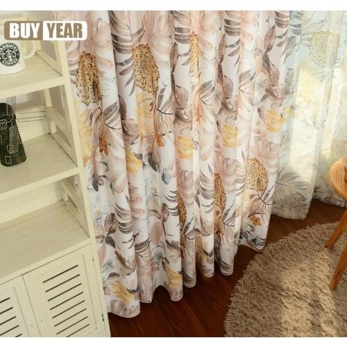Modern Plant Printing Blackout Velvet Linen Curtains for Living Room Bedroom Study Curtain