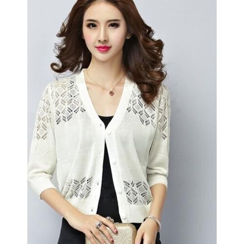 Sweater Woman Spring Autumn Outdoor Cardigan Hollow Knit Air-conditioning Coat Shawl Womens Clothing 2021 Casual Office Tops