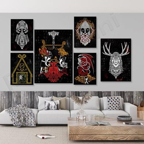 Canvas Knotwork Poster, Odin Knotwork Colored-Inspired by traditional Nordic printed decorative posters