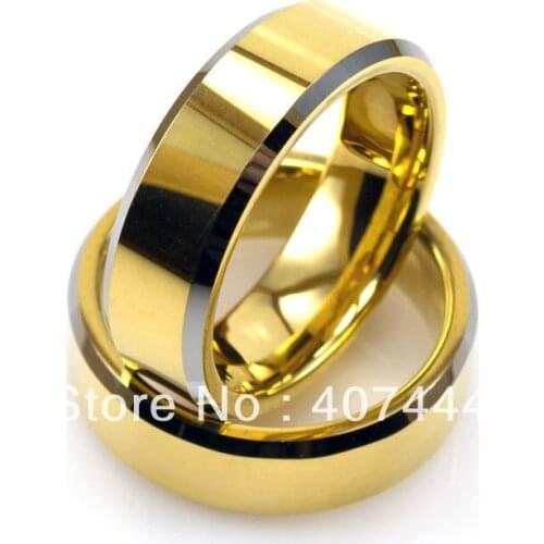 YGK 7mm Golden With Polished Edge Tungsten Ring Mens Wedding Band Ring