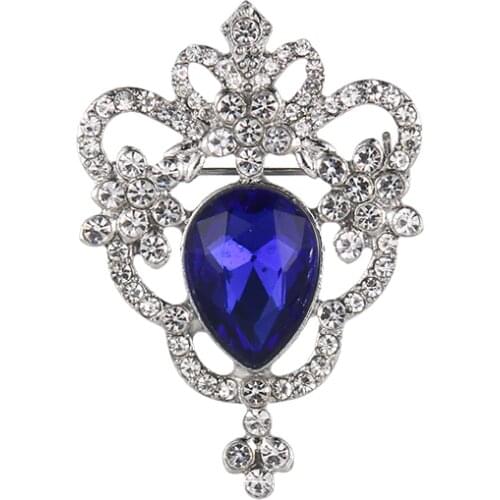WEIMANJINGDIAN New Arrival Vintage Style Blue Teardrop Crystal and Rhinestones Flower Alloy Brooches Jewelry Accessories