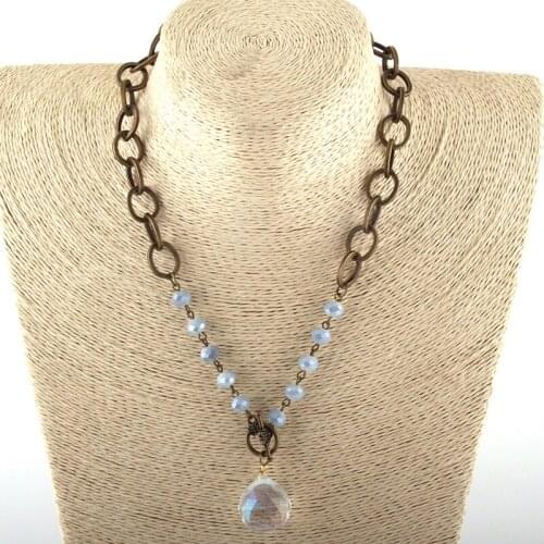 Fashion Jewelry Rosary Chain Glass Crystal /Metal Chain Glass Boll Pendant Choker Necklaces For Women Ethnic Necklace