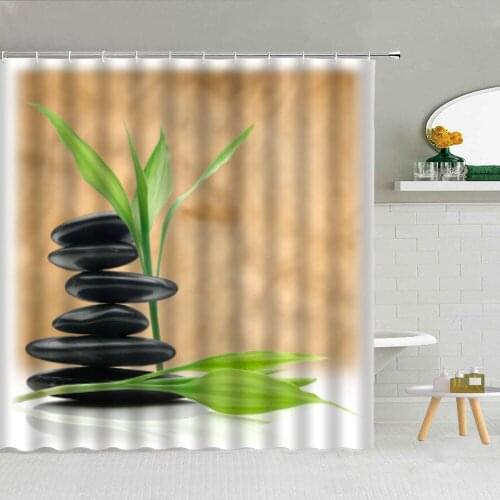 Zen Stone Shower Curtains Creative Stone Green Leaf Flowers Desert Polyester Fabric Bathroom Supplies Hanging Curtain With Hooks