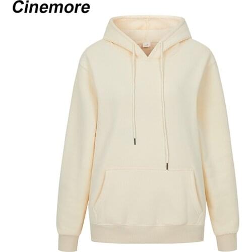 CINEMORE New autumn white long sleeve hoodies sweatshirt Women loose casual winter pullovers Female fashion hooded sweatshirt