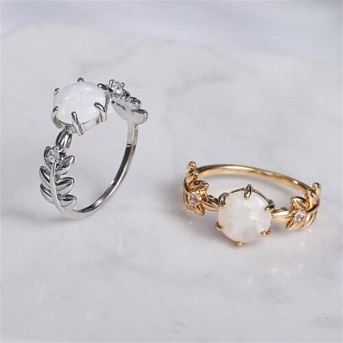 Womens Rings 2021 Artificial Opal Ring Simples Leaf Rings for Women Jewelry Gift Dropshipping