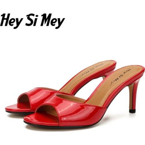 Hey Si Mey Comfortable Mules Shoes Women Slippers Outdoor High Heels Summer Shoes Lady Fashion Womens Mules 2021 Black Red