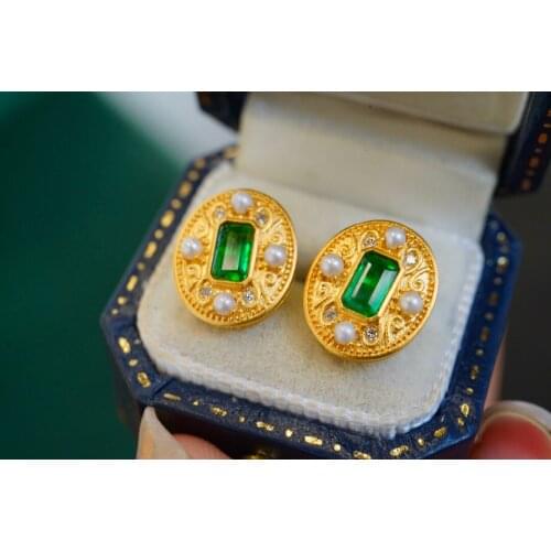SX Solid 18k Gold 0.55ct Nature Emerald Gemstones Studs Earrings for Women Fine Jewelry Birthday Presents
