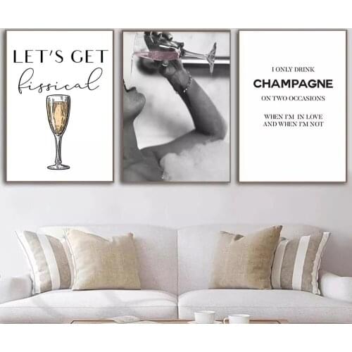 Woman Drinking Rose Champagne In Bubble Bath Poster i Only Drink Champagne Quotes Canvas Painting Wall Art Picture Unframed