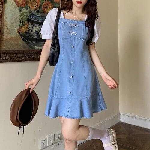 M-4XL plus size women Summer denim dresses 2021 short sleeve square collar button Beading casual Office blue dress vestidos