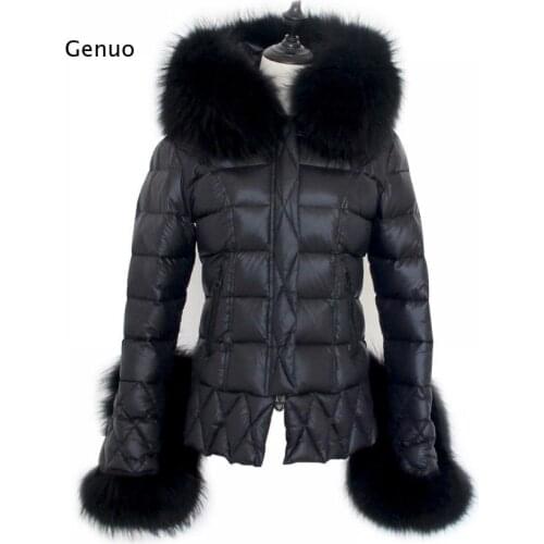 Women Furry Overcoat Winter Jacket Faux Fur Collar White Duck Down Abrigos Mujer Windproof Hooded Coat New Outwear Femme Parka