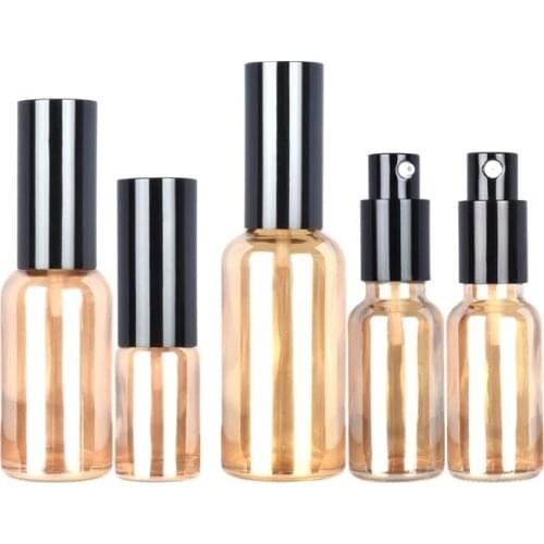 10ml 15ml 20ml 30m 50ml 100m Empty Amber Gold Glass Lotion Pump Spray Bottle Black Cap Cosmetic Essence Refillable Botlte 10pcs