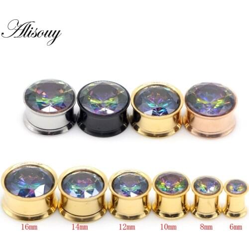 Alisouy 2pc Smiple Style Piercing Plugs Ear Expanders Stud Earrings Screw Jewelry Body Ear Plug Tunnel Zircon Crystal Earring