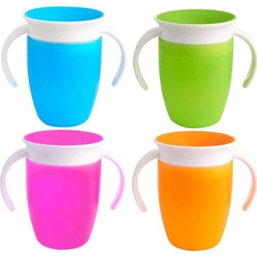 360 Degrees Rotated Baby Learning Drinking Silicone Water Cup with Double Handle BPA Free