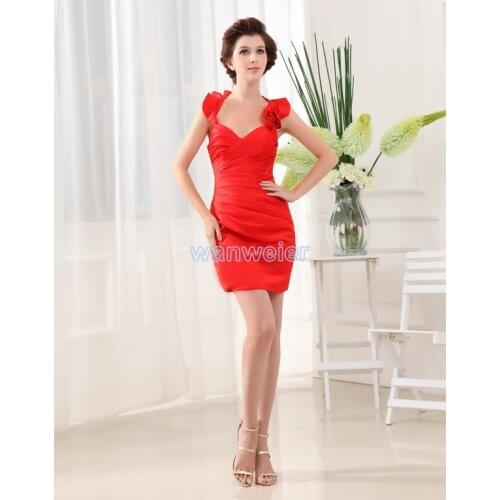 Free shipping 2015 new design hot sexy vestidos formal brides short mini red satin gowns custom size Cocktail Party dresses