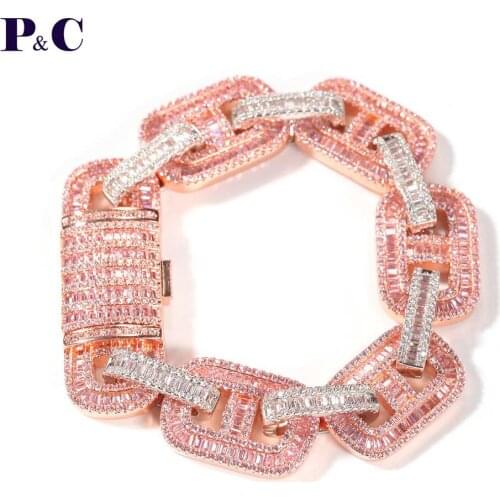 Pig Nose Cuban Chain Bracelet 15mm CZ Stone Iced Out Bling For Women Gift Jewelry Party Wedding Hip Pop Accessories