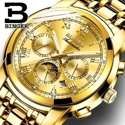Switzerland Automatic Mechanical Watch Men Binger Luxury Brand Mens Watches Sapphire Clock Waterproof relogio masculino B1178-7