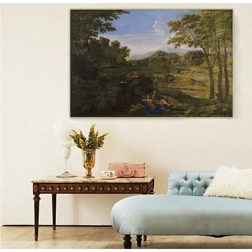 Citon Nicolas Poussin《Landscape with Two Nymphs and a Snake》Canvas Art Oil painting Artwork Picture Wall decor Home Decoration