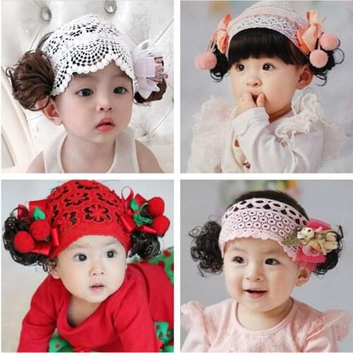 Cute childrens small curl wig hair band childrens dress hair band small bow tiara hair net set baby headbands for girls