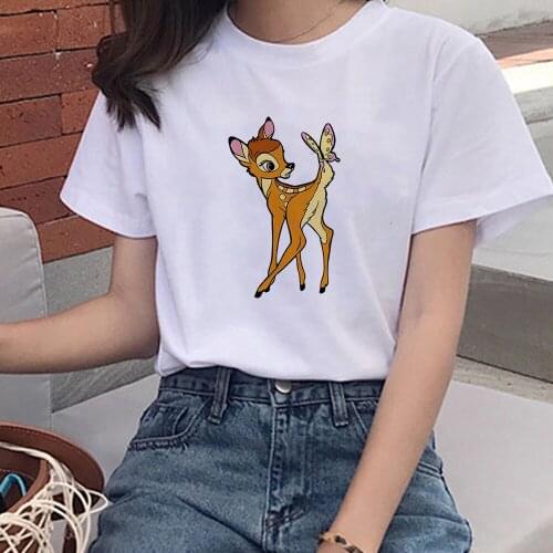 New Lovely Deer T Shirt Harajuku Women Fashion Disney Bambi Printed Short Sleeve Girl T-shirt White Suitable All Seasons Tshirts