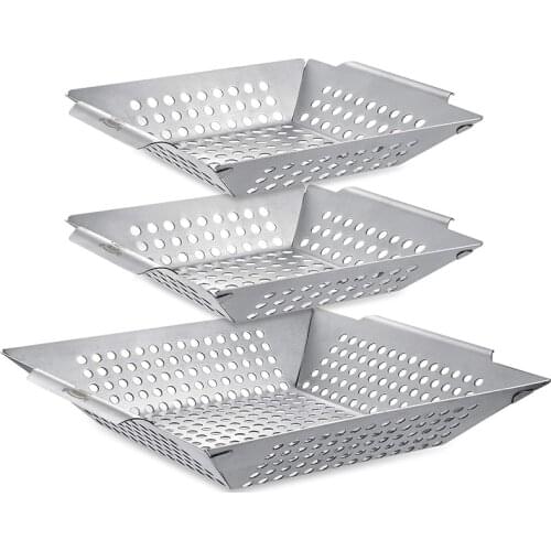 Grill Basket for Meat,3PCS Heavy Duty Grill Utensils Set, Built to Last Steel Barbecue Grilling Accessories for Grills