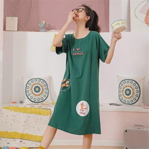 Dress home service cotton nightdress female summer cartoon thin short sleeve loose large size can be worn outside bathrobe