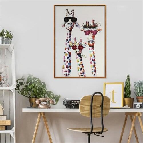 Cartoon Giraffe Family Canvas Painting Cute Glasses Animal Print Poster Home Decoration Pictures Living Room Bedroom Wall Mural
