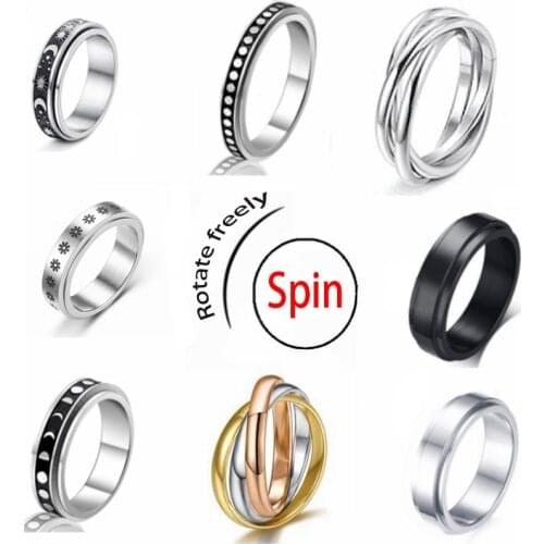 Creative Stars Moon Chain Anxiety Relief Spin Rings Stainless Steel Unisex Charm Ring Fashion Jewelry Accessory