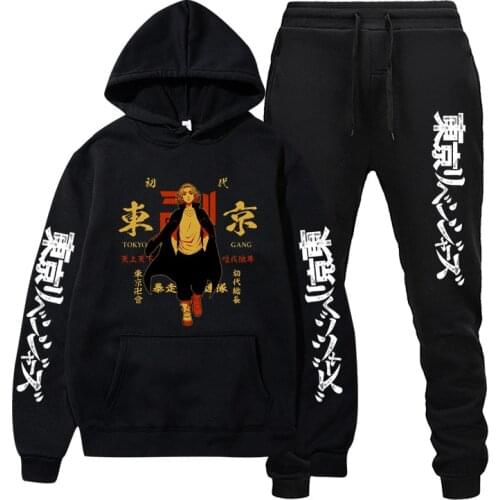 Two Piece Set Tokyo Avengers Anime Cartoon Hoodie + Pants Sportswear Mens and Womens Sweatshirts Streetwear Pullover Set