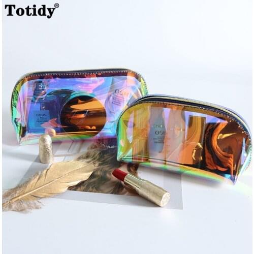 Laser Ladies Large Capacity Transparent Waterproof Cosmetic Bag Wash Toilet Bag Organizer PVC Travel Makeup Storage Bag Female