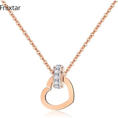 Fnixtar Fashion Stainless Steel Heart Pendant Necklaces for Women Rose Gold Color Necklaces Charms For Women Mini Jewelry Chain