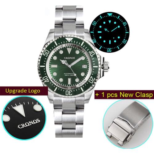 Cronos Diving Watch Men NH35 Automatic Stainless Steel 2000m Professional Diver Watches MOP Dial Luminous Sapphire Mechanical