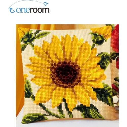 Sunflower Needlework Kit Unfinished Acrylic Yarn Embroidery Pillow Tapestry Canvas Cushion Front Cross Stitch Pillowcase