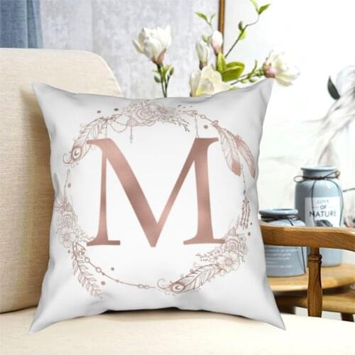 Letter M Rose Gold Alphabet Pillowcase Printed Fabric Cushion Cover Decorative Throw Pillow Case Cover Home Square 40*40cm